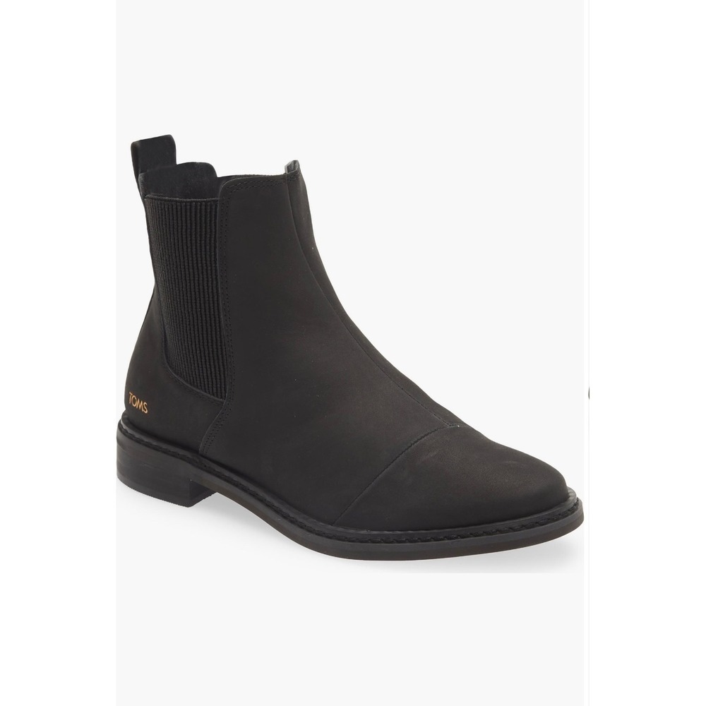 TOMS Charlie Black Leather Chelsea Boots Comfortable Classic Style Size 6